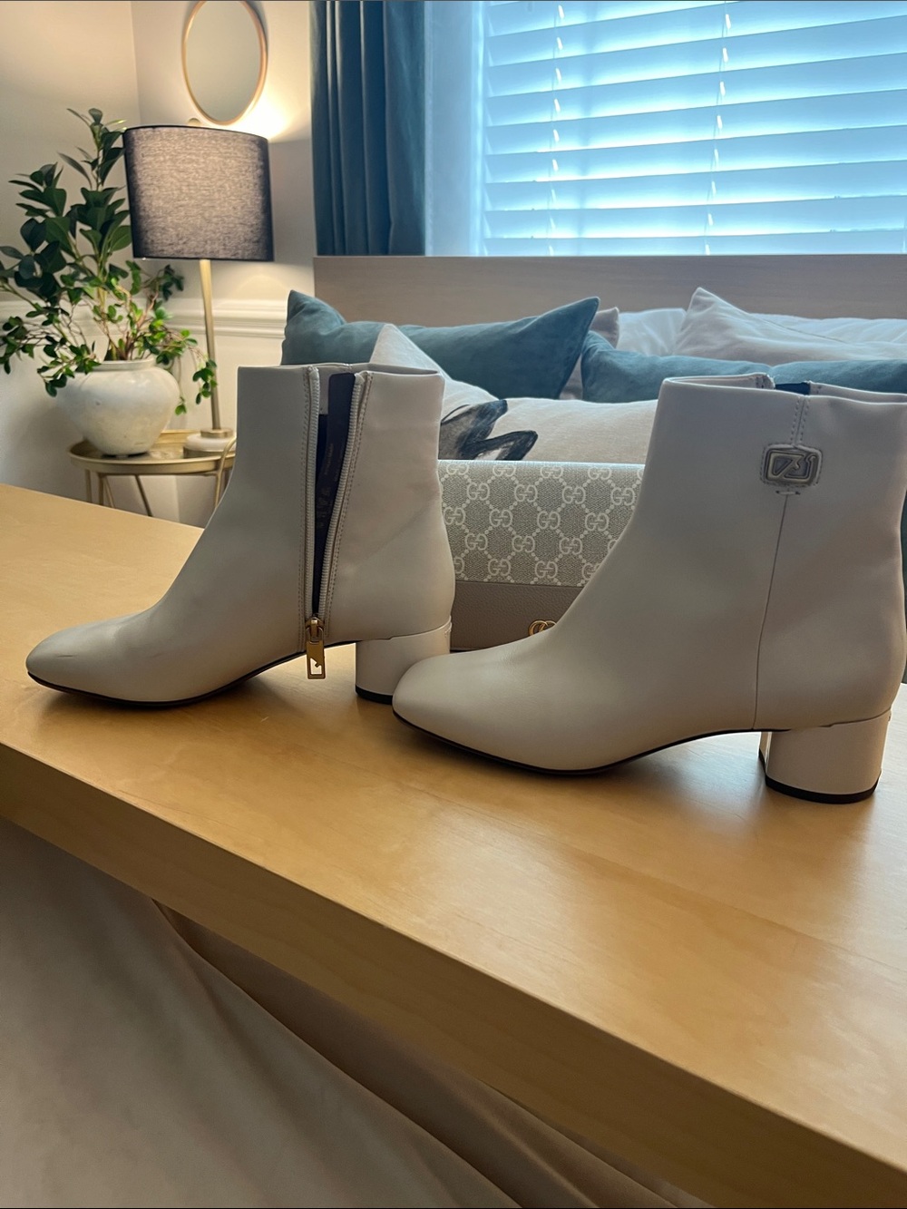 Franco Sarto Cream  Ankle Boots - Smooth Block Heel - Picture 7 of 7